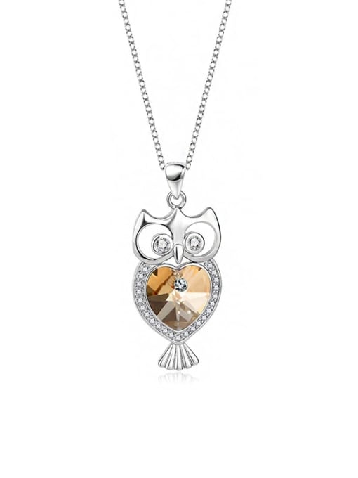 JYXZ 050 (coffee) 925 Sterling Silver Austrian Crystal Owl Classic Necklace