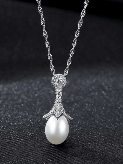 Platinum White Bead 5i12 925 Sterling Silver Simple fashion Freshwater Pearl pendant  Necklace