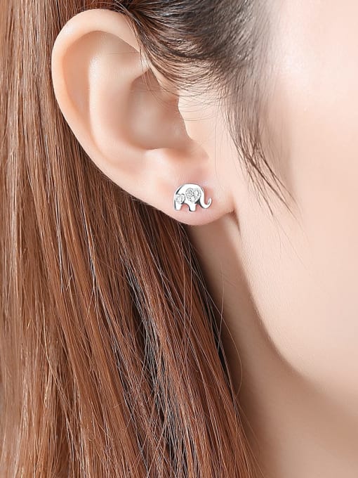 CCUI 925 Sterling Silver Rhinestone Elephant Cute Stud Earring 1