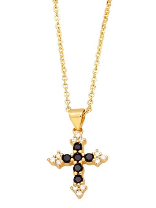 black Brass Cubic Zirconia Cross Hip Hop Regligious Necklace