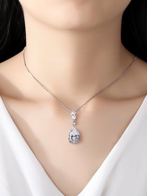 BLING SU Copper Cubic Zirconia White Water drops Necklace 1