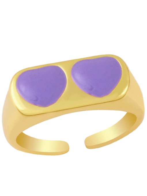 purple Brass Enamel Heart Minimalist Band Ring