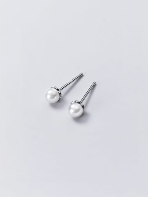 Rosh 925 Sterling Silver Imitation Pearl Ball Minimalist Stud Earring 3