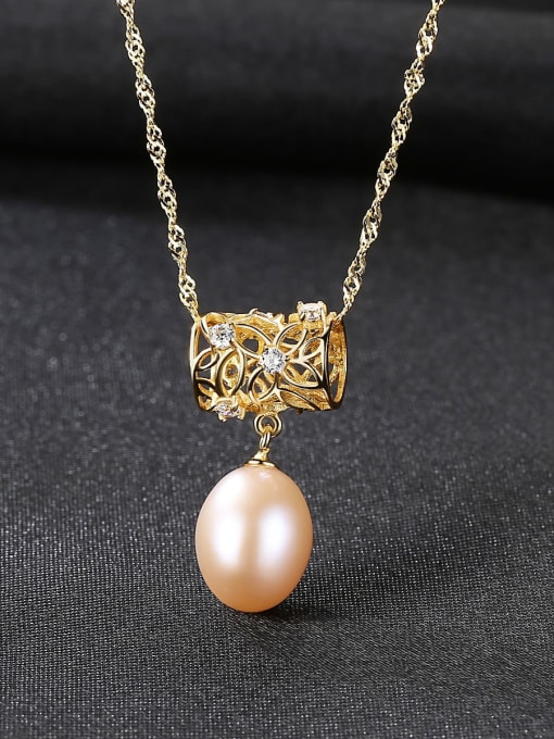 Pink 18K 6k04 925 Sterling Silver Freshwater Pearl Fashion irregular pendant  Necklace