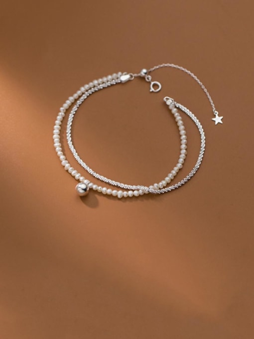 Rosh 925 Sterling Silver Imitation Pearl Geometric Minimalist Beaded Bracelet 3