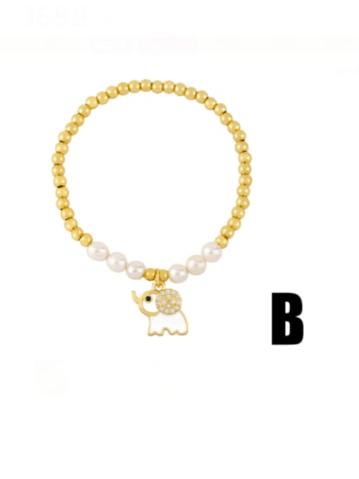B (elephant) Brass Imitation Pearl Letter Vintage Beaded Bracelet