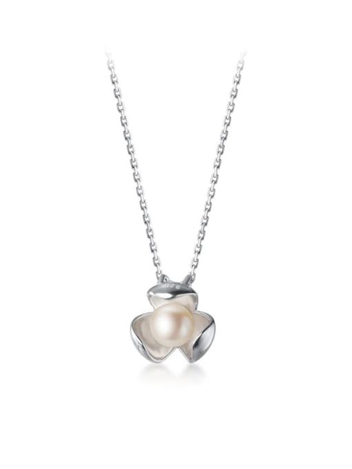 Rosh 925 Sterling Silver Imitation Pearl Flower Minimalist Necklace 2