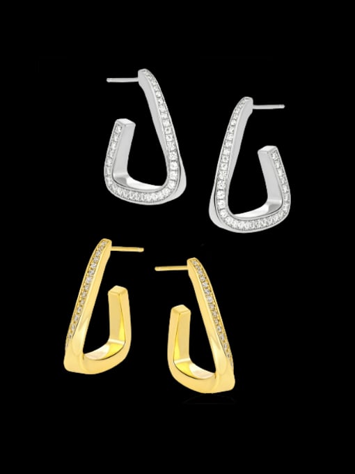 DAKA 925 Sterling Silver Cubic Zirconia Geometric Minimalist Huggie Earring