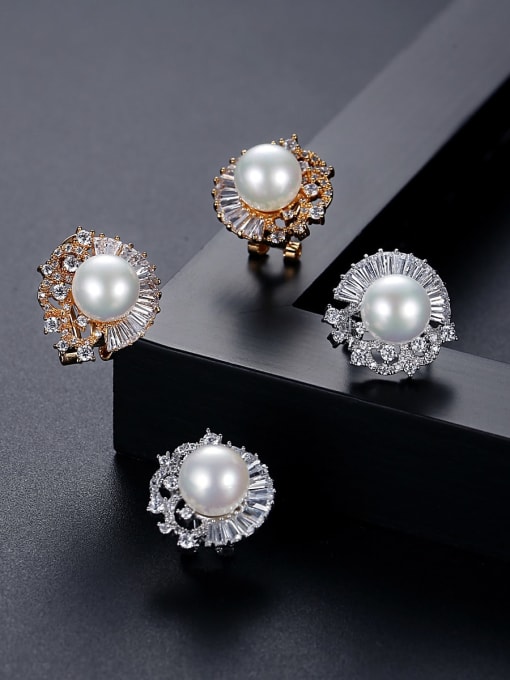 BLING SU Brass Imitation Pearl Flower Luxury Stud Earring 2