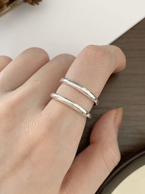 Boomer Cat 925 Sterling Silver Double Layer Line Minimalist Stackable Ring 3