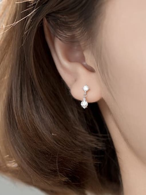 ゆずりん1101 925 Sterling Silver Cubic Zirconia Geometric Dainty Drop