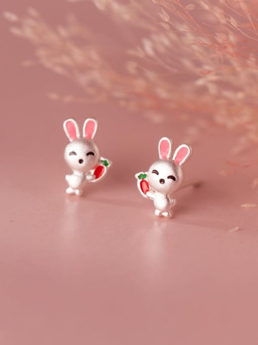 Rosh 925 Sterling Silver Enamel Rabbit Cute Stud Earring