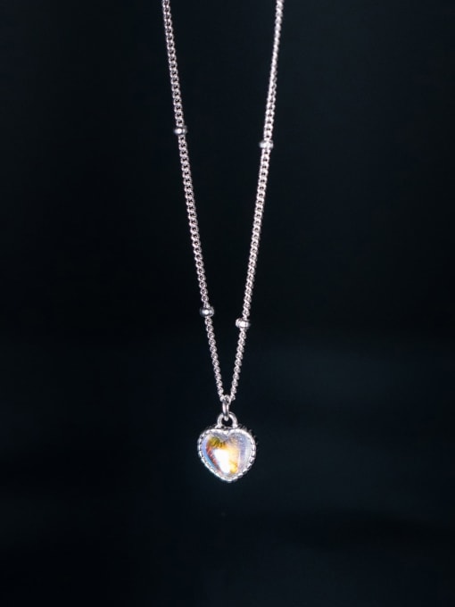 Rosh 925 Sterling Silver Glass Stone Heart Minimalist Necklace 0