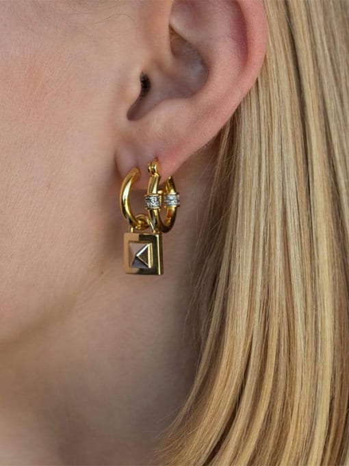 LI MUMU Brass Glass Stone Geometric Minimalist Stud Earring 2