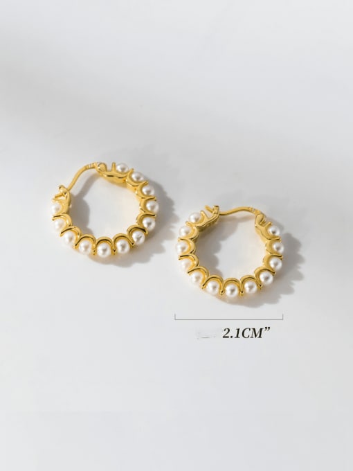 Rosh 925 Sterling Silver Imitation Pearl Geometric Minimalist Hoop Earring 3