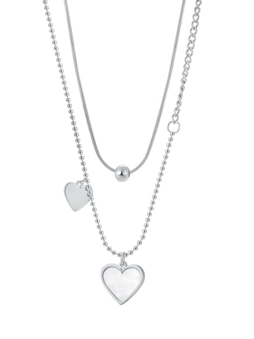 2038 Steel Necklace Titanium Steel Shell Heart Minimalist Multi Strand Necklace