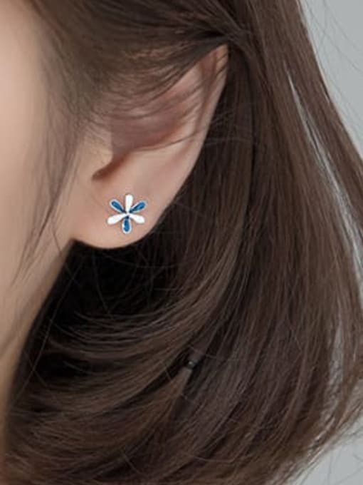 Rosh 925 Sterling Silver Enamel Flower Minimalist Stud Earring 1