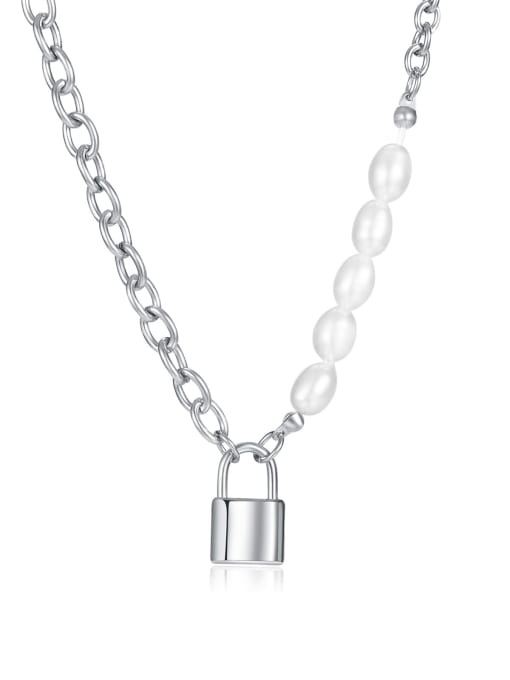 2147 steel Titanium Steel Freshwater Pearl Locket Minimalist Necklace
