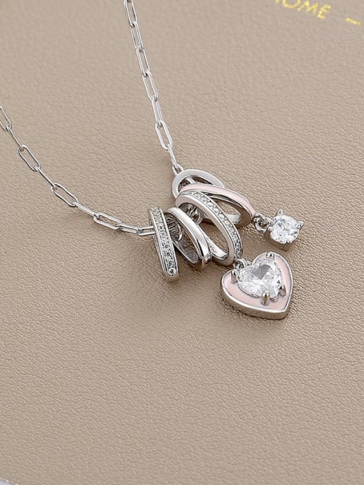 KDP1309 pink 925 Sterling Silver Cubic Zirconia Enamel Heart Minimalist Necklace