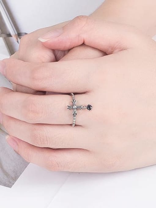 HAHN 925 Sterling Silver Cubic Zirconia Cross Vintage Band Ring 1