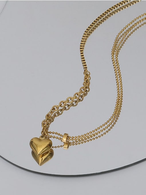 A TEEM Titanium Steel Smooth Heart Hip Hop  Asymmetric chain Necklace 0