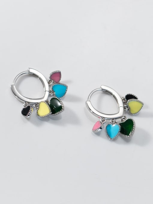 Color 925 Sterling Silver Enamel Heart Cute Huggie Earring
