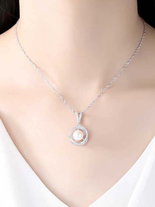 CCUI 925 Sterling Silver 3A Zircon Freshwater Pearl Pendant Necklace 1
