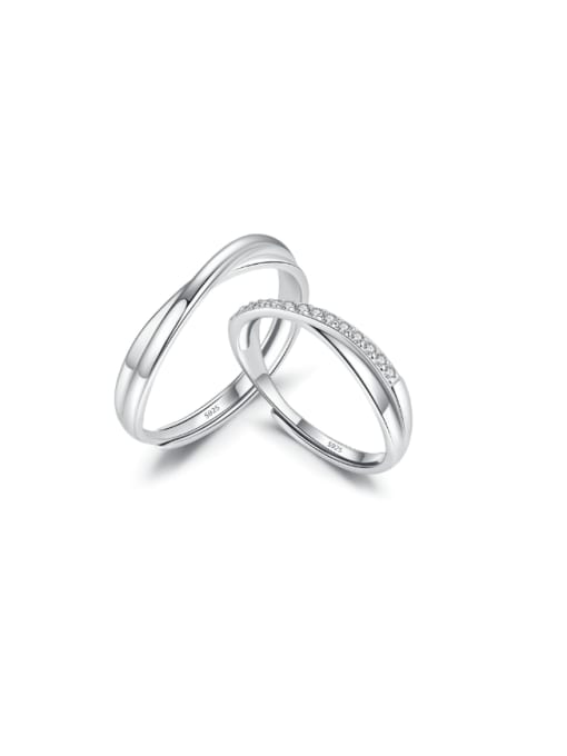 MODN 925 Sterling Silver Cubic Zirconia Irregular Dainty Couple Ring 0