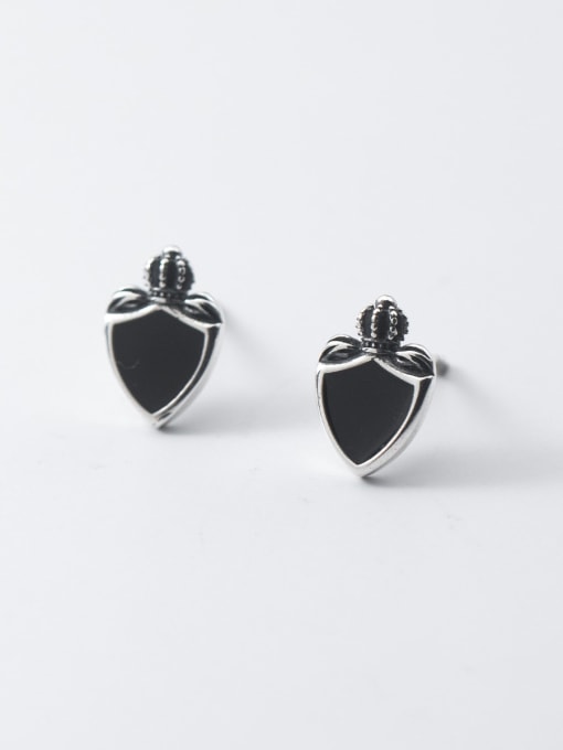 Rosh 925 Sterling Silver Obsidian Heart Vintage Stud Earring 2
