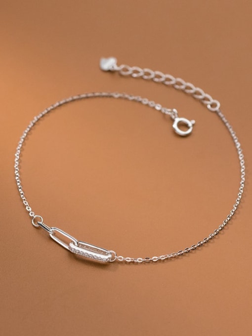 Rosh 925 Sterling Silver Rhinestone Geometric Minimalist Link Bracelet 0