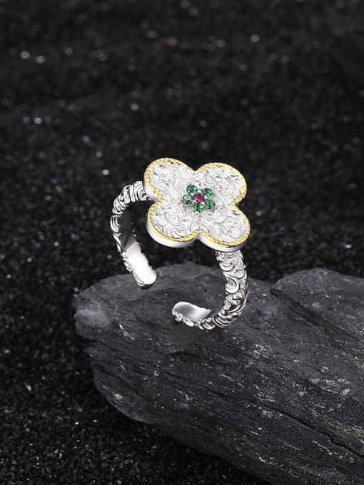 KDP-Silver 925 Sterling Silver Cubic Zirconia Clover Classic Band Ring 2