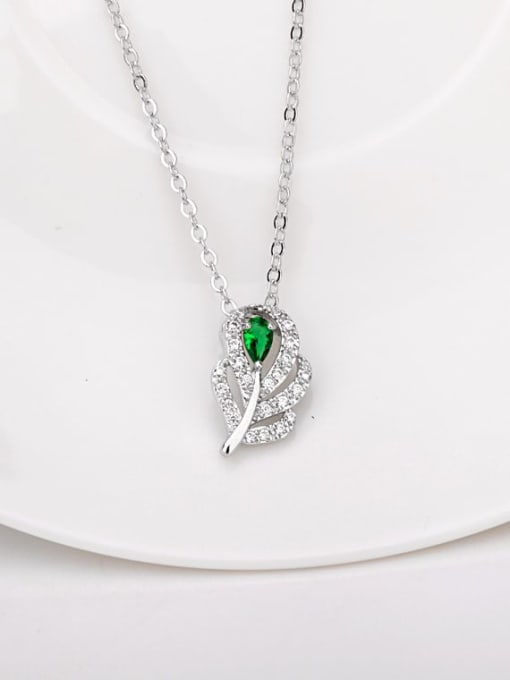 BLING SU Copper Cubic Zirconia Hollow Leaf Dainty Necklace 3