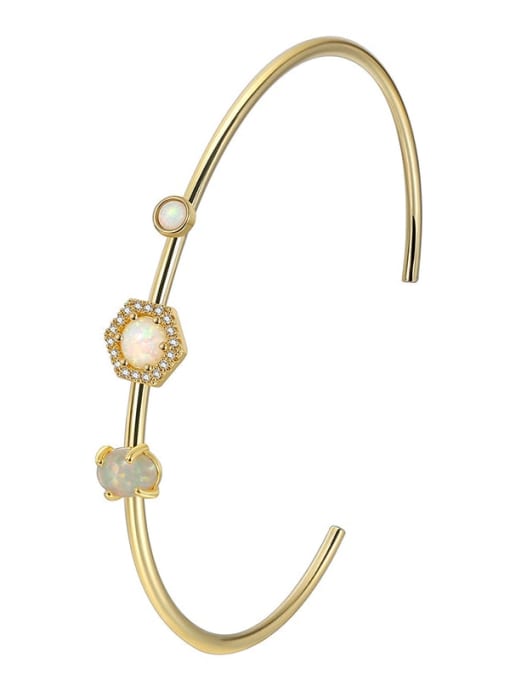 Gold Zircon Opal Bracelet Brass Cubic Zirconia Geometric Minimalist Cuff Bangle