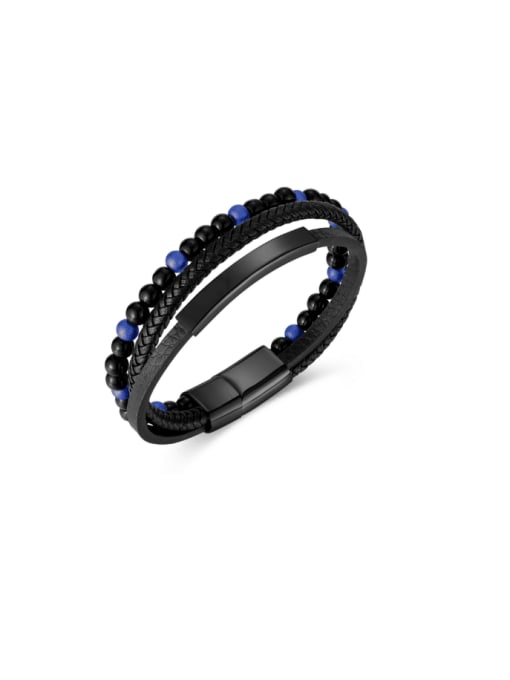 PH1562  blue Titanium Steel Artificial Leather Weave Hip Hop Strand Bracelet