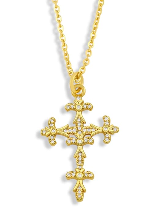 CC Brass Cubic Zirconia Cross Vintage Necklace