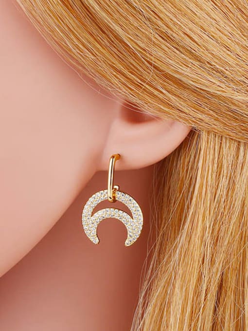 CC Brass Cubic Zirconia Moon Vintage Drop Earring 1