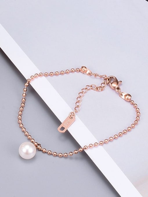 A TEEM Titanium Imitation Pearl White Round Trend Beaded Bracelet 3