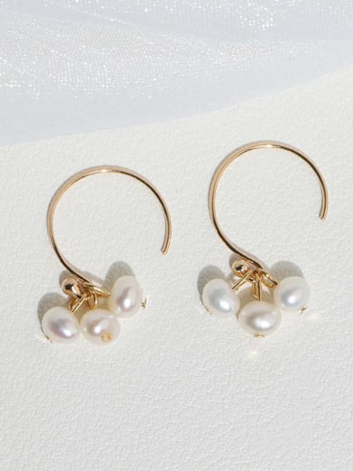 RAIN Brass Freshwater Pearl Geometric Minimalist Hook Earring 3
