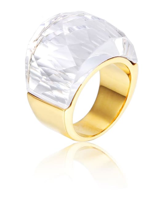 Gold Color, Clear Titanium Steel Glass Stone Geometric Ring with waterproof