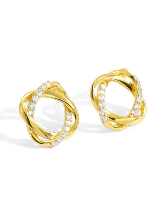Gold Cross Earrings Brass Rhinestone Geometric Minimalist Stud Earring