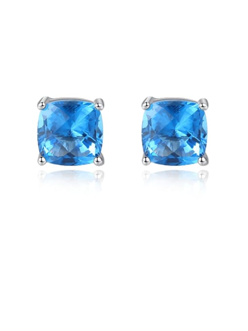 CCUI 925 Sterling Silver Cubic Zirconia Blue Square Luxury Stud Earring 0