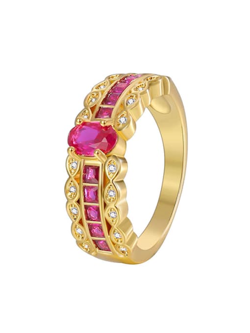 Gold pink zircon ring Brass Cubic Zirconia Geometric Minimalist Band Ring