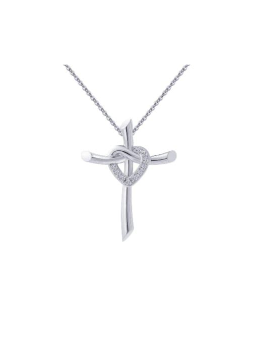 Platinum,  2.0g 925 Sterling Silver Cubic Zirconia Cross Dainty Regligious Necklace
