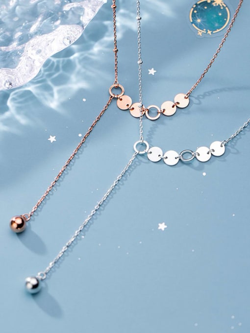 Rosh 925 Sterling Silver Tassel Minimalist  Fashion Round Light Bead Y Chain  Necklace 2