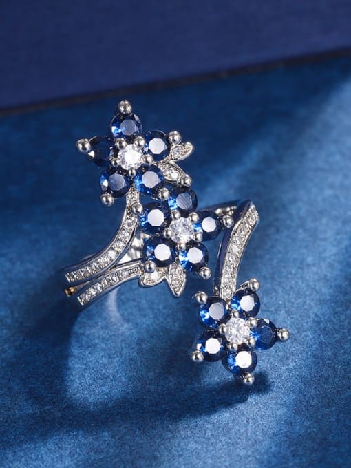 Sapphire ring Brass Cubic Zirconia Flower Luxury Band Ring