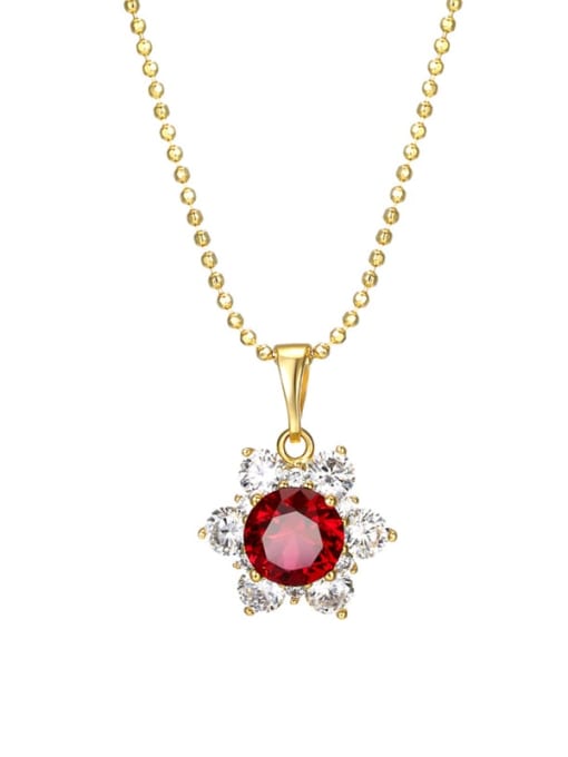 XP Alloy Cubic Zirconia Red Flower Dainty Necklace 0