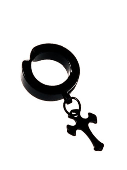 Style 3 black cross Titanium Steel Irregular Hip Hop Huggie Earring(Single-Only One)