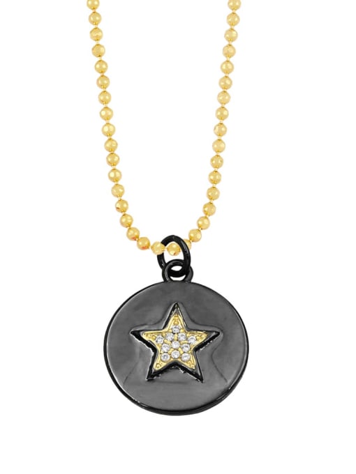 five-pointed star Brass Cubic Zirconia Star Vintage Round Pendant Necklace