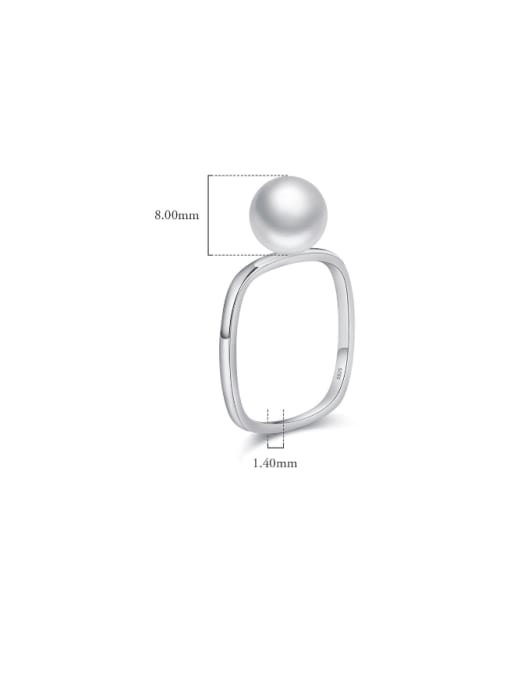 MODN 925 Sterling Silver Imitation Pearl Geometric Minimalist Band Ring 2