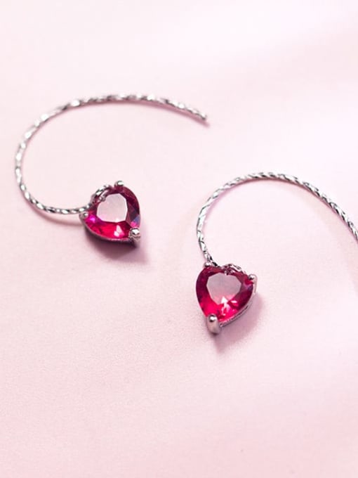 Rosh 925 Sterling Silver Cubic Zirconia Red Heart Minimalist Drop Earring 0